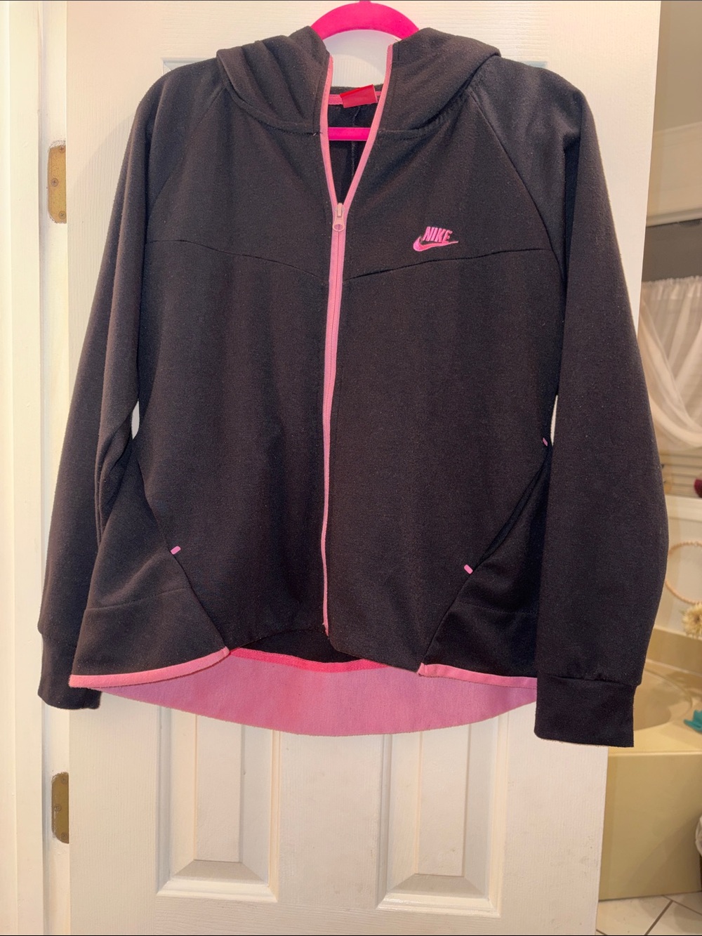 Nike Black Hooded Zip Jacket with Pink Accents